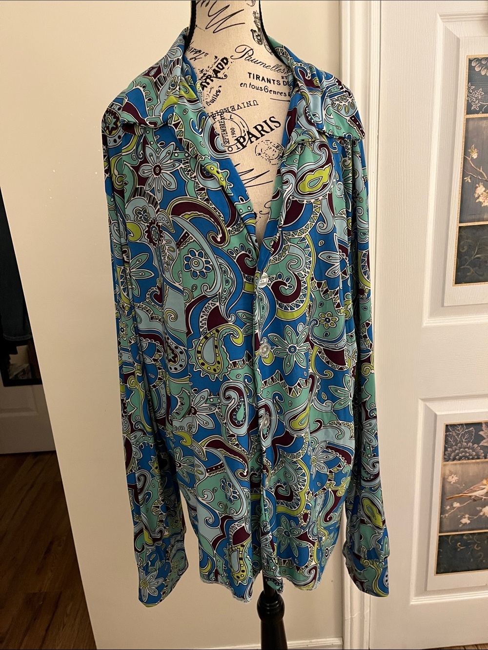 😃Women’s Blue Paisley Button-Up Shirt